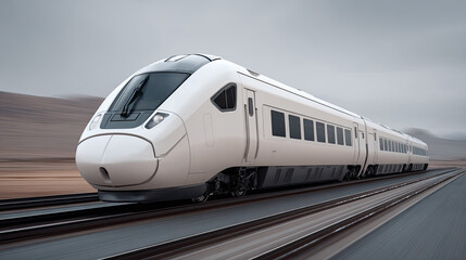 Fototapeta premium Modern white high speed train moving fast on railway track