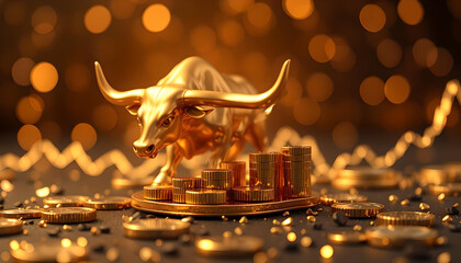 Golden Bull Market Symbol with gold coin 