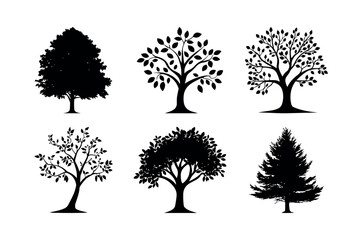 Six different tree silhouettes illustration silhouette