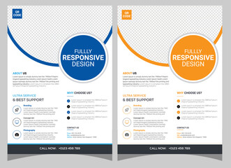 Corporate business flyer template design set with blue, orange, red and yellow color. marketing, business proposal, promotion, advertise, publication, cover page,  poster flyer with creative corporate