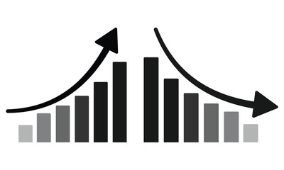 Increase and Decrease icon vector design. Business graph up and down symbol with arrow. Share, stock market, profit, growth icon vector. Vector illustration.