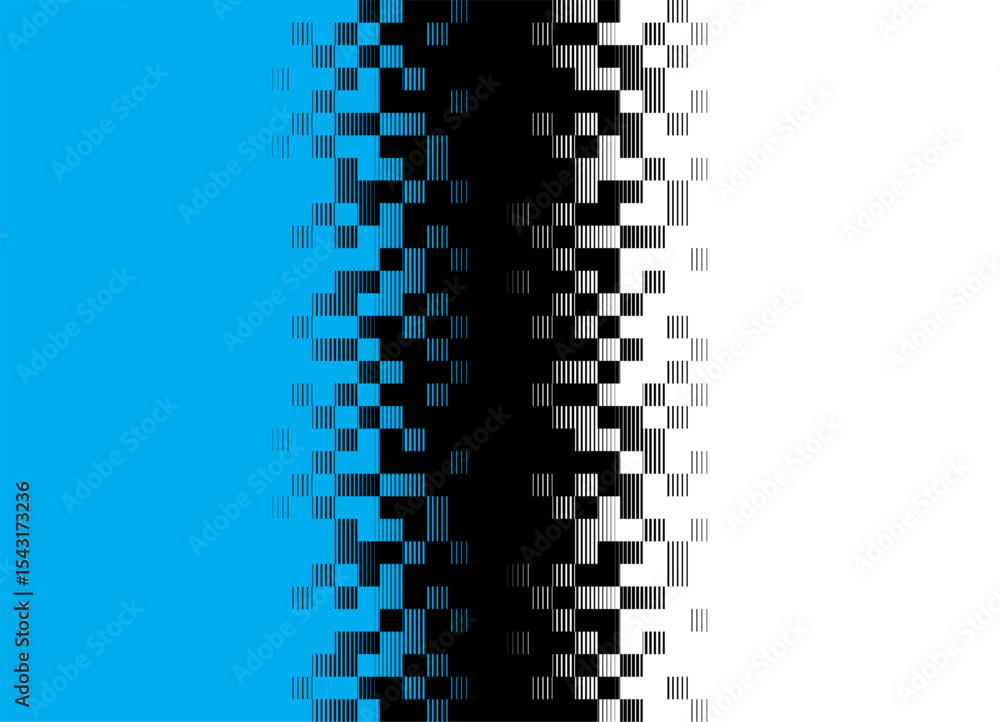 Poster vector transition from blue, black to white. digital striped pattern of abstract pixels for poster, 