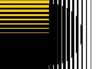 Modern striped pattern of abstract shapes. Black, white and yellow. Abstract vector background of parallel lines for covers, packaging, advertising, posters