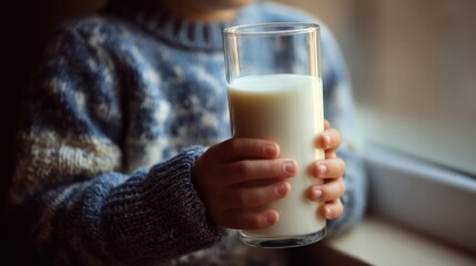 A child holds a glass of milk