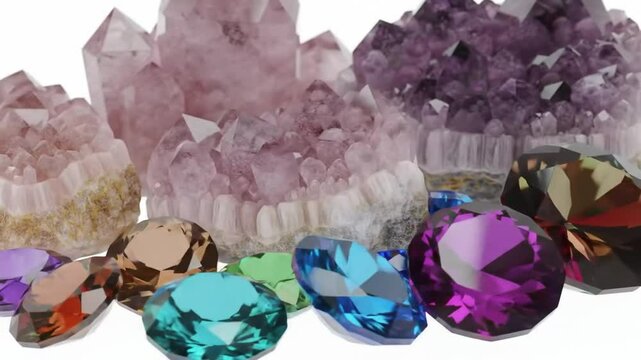 Colorful Gemstones And Crystals On White Background