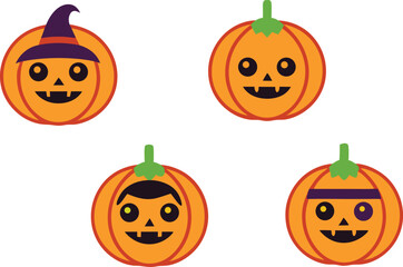 Pumpkin Cartoon Clipart Set for Halloween and Fall. Cute Pumpkin Cartoon Illustrations for Kids. Hand Drawn Pumpkin Cartoon Characters Collection. Funny Pumpkin Cartoon Set for Autumn Design