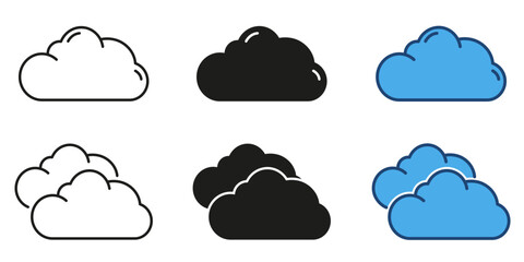 Cloud line and solid icon set. Weather, nature, and environment symbol collection. Isolated vector illustration