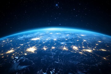 Fototapeta premium Earth from space at night showing city lights and atmosphere for global communication