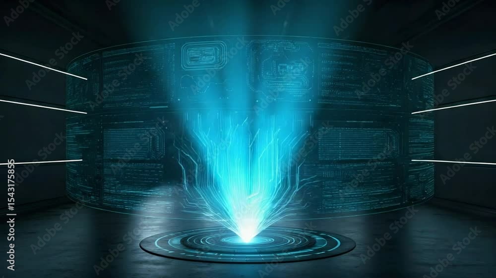 Aufkleber Futuristic Digital Data Visualization Displaying Streaming Information with Glowing Circuit Patterns