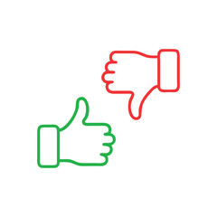 Green thumbs-up and red thumbs-down outlines, representing approval and disapproval.