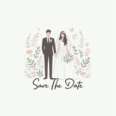 Modern Flat Illustration of Happy Wedding Day