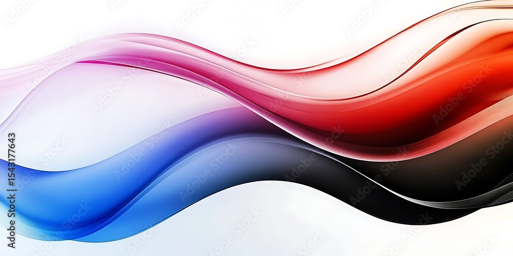 Poster black white blue red abstract color background gradient blend wave. the image captures the smooth, f