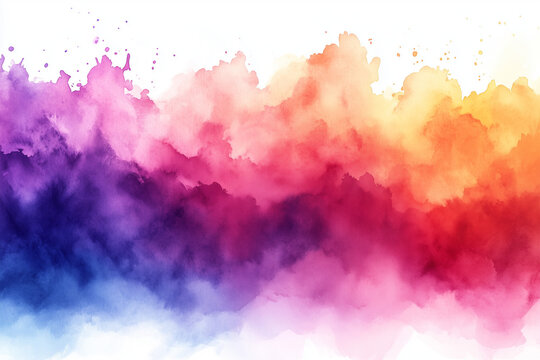 Abstract watercolor painting in shades of blue, purple, red, pink and yellow on a white background. Watercolor for art design.