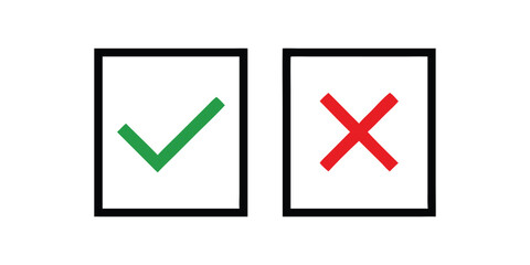 Green checkmark and red cross inside square boxes, representing approval and disapproval.