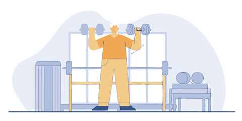 Man lifting dumbbells in a gym with weight equipment around him