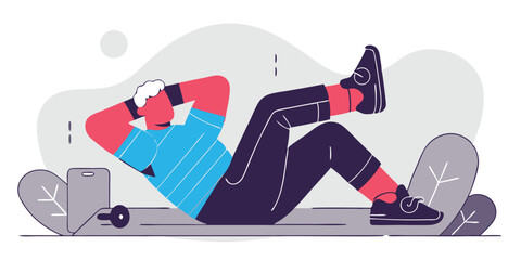 Stylish Cartoon Illustration of a Person Doing SitUps for Fitness