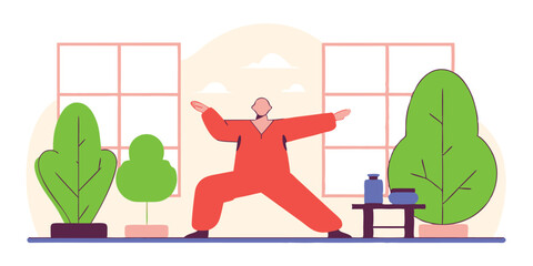 Vector illustration of a yoga pose at home in an indoor setting