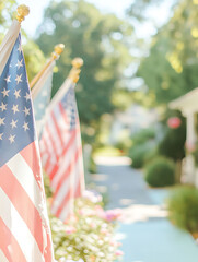 American flag on the street. US Independence Day concept