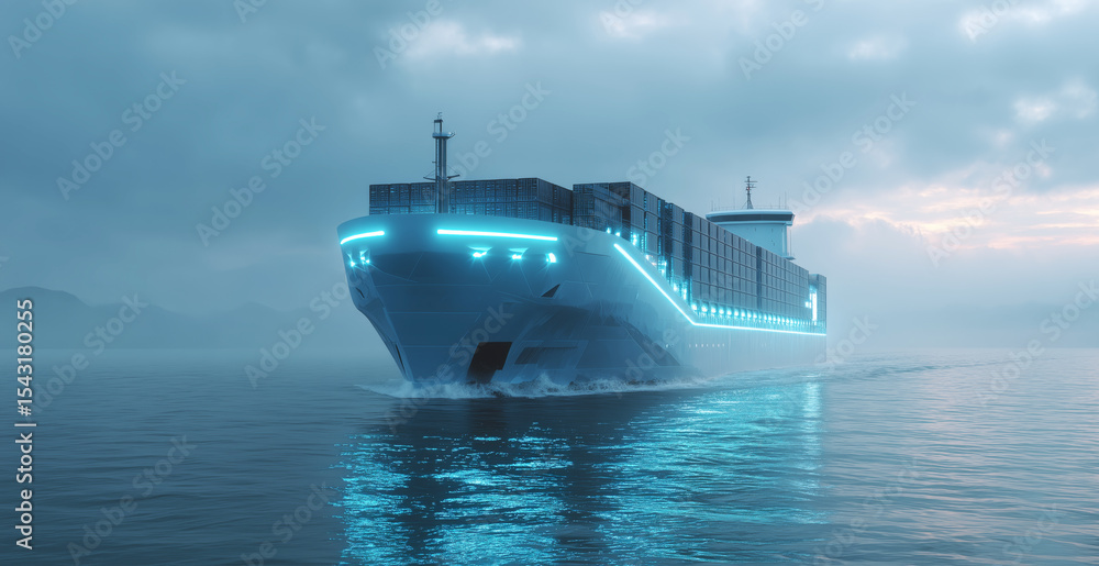 Aufkleber a modern cargo ship equipped with advanced autopilot technology moves through tranquil waters under 