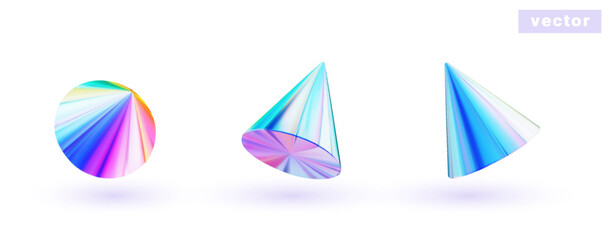Set of Holographic geometric shapes. Realistic geometry elements for design. Vector illustration