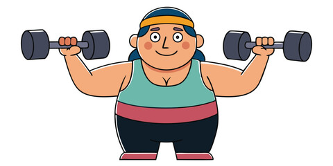 Cartoon Woman Lifting Dumbbells with Determined Expression in a Gym Setting