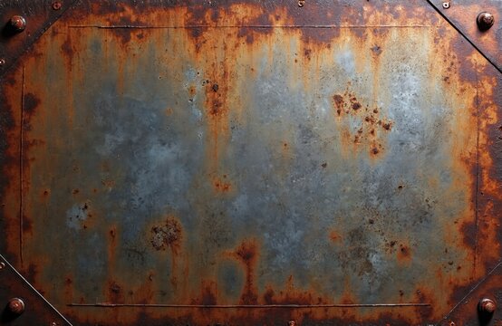 Rusted metal texture background with a grunge effect. Industrial metal rust, corroded plate. Steel plate surface detail. Weathered, worn metal surface, abstract background. Grunge metal texture.