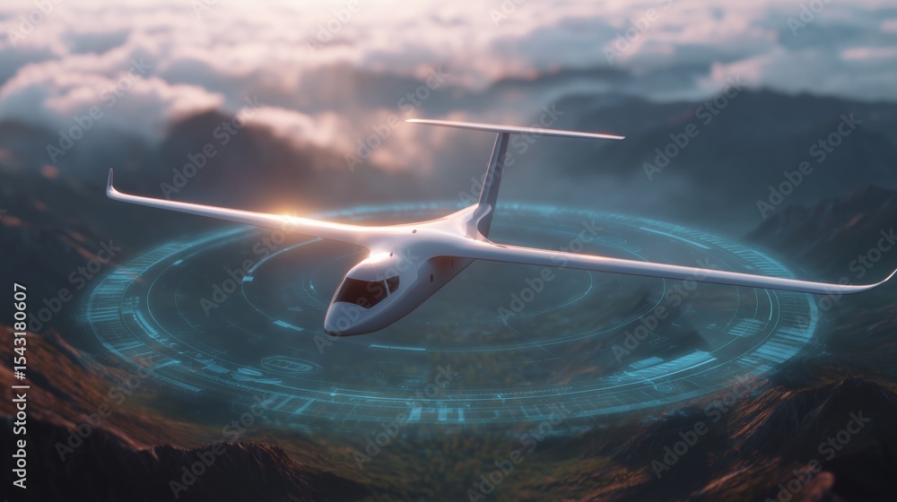 Poster a cutting-edge cargo transport craft glides effortlessly above a mountain landscape, showcasing adva