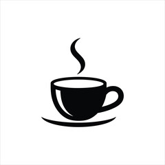 Elegant Black Coffee Cup Silhouette with Steam - Vector Icon