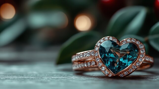 This striking heart-shaped ring features a vibrant blue gemstone surrounded by sparkling diamonds, making it a perfect symbol of love and elegance for special occasions.