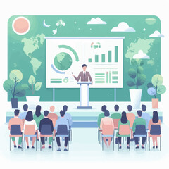 Environmental Conference Speaker Showing Earth Charts to Audience