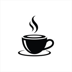 Elegant Black Coffee Cup Silhouette with Steam - Vector Icon