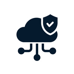 Cloud, shield. Concept of personal data protection. Vector linear icon isolated on white background.