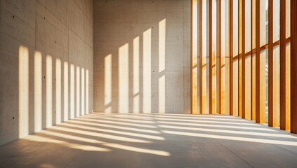 Fototapeta premium Sunlight streams through a modern concrete space