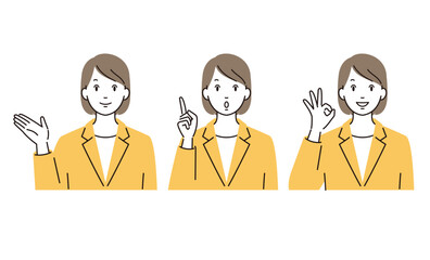 案内/紹介するスーツ姿のビジネスパーソン女性のベクターイラストセット
