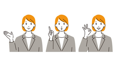 案内/紹介するスーツ姿のビジネスパーソン女性のベクターイラストセット