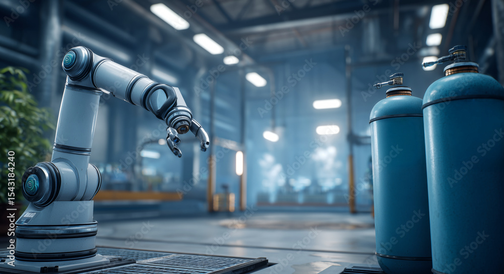 Poster a robotic arm is positioned in a high-tech facility dedicated to cargo transport, featuring an advan