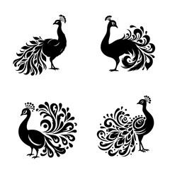 Peacock Silhouette Isolated on White Background – Elegant Bird Vector Illustration