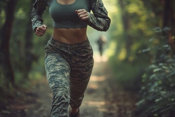 Camp Arrow. Woman Running in Boot Camp Training for a Healthy Day