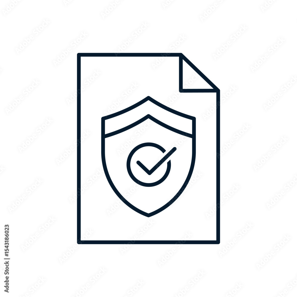 Poster file, shield. privacy policy concept. vector linear icon isolated on white background.