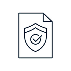 File, shield. Privacy policy concept. Vector linear icon isolated on white background.