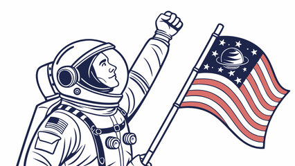 Astronaut raising fist holding flag with planet and stars representing space exploration and achievement created with generated ai