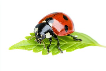 Fototapeta premium Cannabis Pest Control. Coccinellidae Ladybug on Green Cannabis Leaf