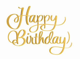 Golden happy birthday calligraphy text with elegant swirls on a white background for celebration card created with generated ai