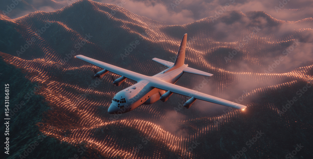 Aufkleber a cargo aircraft glides smoothly through the sky, utilizing autopilot navigation to traverse rugged 