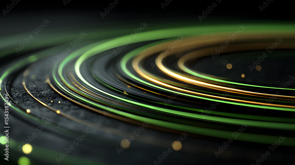 Poster 3d abstract background featuring green tech layers against a dark backdrop enhanced with glowing cir