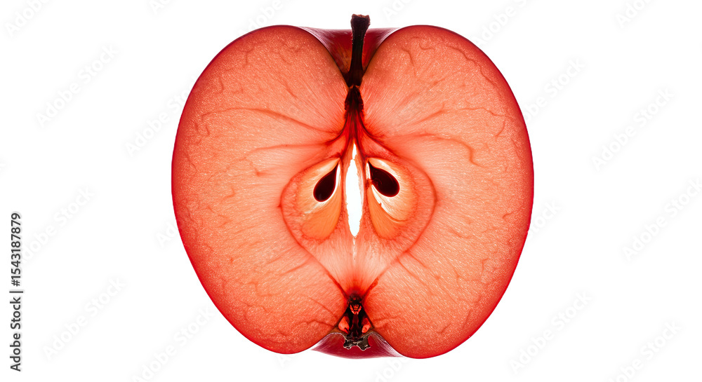 Poster cross-section of a vibrant red apple revealing its internal structure and seeds