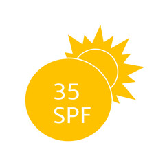 Sun protection for skin. UVA UVB sunscreen protection. SPF icon for or skin cosmetics packaging. Vector