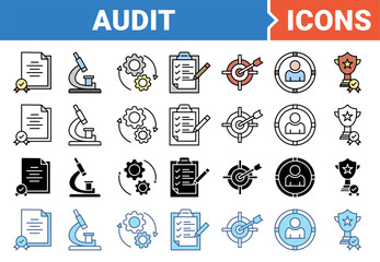 Obraz premium Audit banner icon set with multiple style.