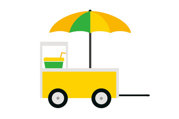 Mobile fresh juice cart with yellow and white umbrella vector illustration for street vendor 
