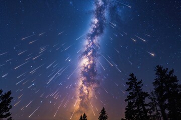 A Stunning Meteor Shower Lighting Up the Night Sky with Brilliant Shooting Stars